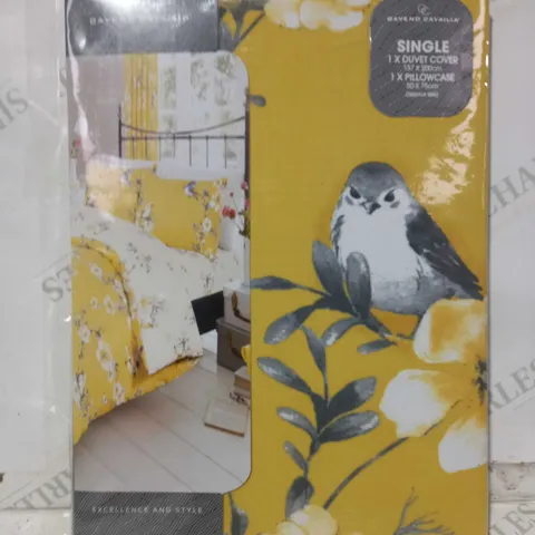 GAVENO CAVAILIA DUVET COVER AND PILLOWCASE IN OCHRE - BIRDIE BLOSSOM - SINGLE