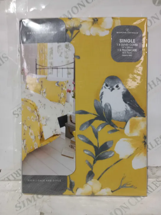 GAVENO CAVAILIA DUVET COVER AND PILLOWCASE IN OCHRE - BIRDIE BLOSSOM - SINGLE