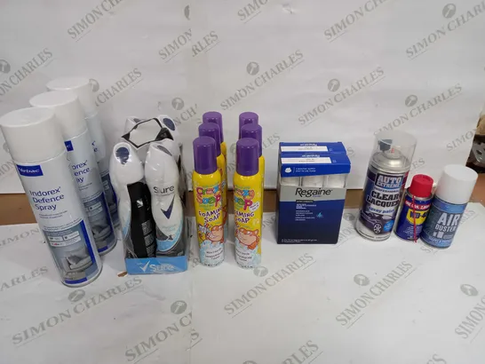 LOT OF APPROX 20 ASSORTED AEROSOLS TO INCLUDE BODY SPRAY, SOAP, WD-40 ETC