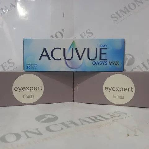 APPROXIMATELY 20 ASSORTED HOUSEHOLD ITEMS TO INCLUDE ACUVUE OASYS MAX CONTACT LENSES, EYEXPERT FINESS CONTACT LENSES, ETC