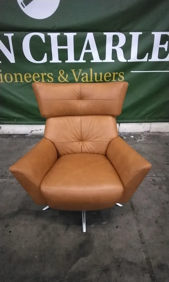 QUALITY DESIGNER LOUNGE CO SWIVEL ARMCHAIR IN RUST ORANGE LEATHER 