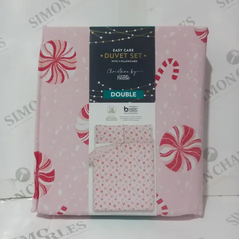 BRAND NEW PINK CANDY CANE EASY CARE DOUBLE 144 THREAD COUNT DUVET SET WITH TWO PILLOWCASES 