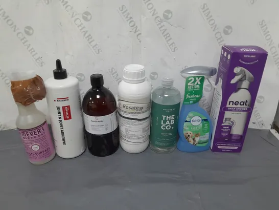 LOT OF APPROXIMATELY 12 ASSORTED LIQUIDS TO INCLUDE MULTI-SURFACE CLEANER, FEBREEZE AND FRENCHIE FINISHING COAT - COLLECTION ONLY