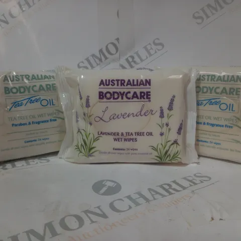 BOXED SET OF APPROXIMATELY 5 AUSTRALIAN BODYCARE WET WIPES PACKS (24 WIPES PER PACK)