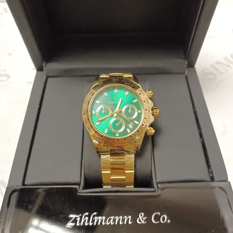 ZIHLMANN & CO GREEN TRIPLE DIAL BRACELET STRAP WRISTWATCH