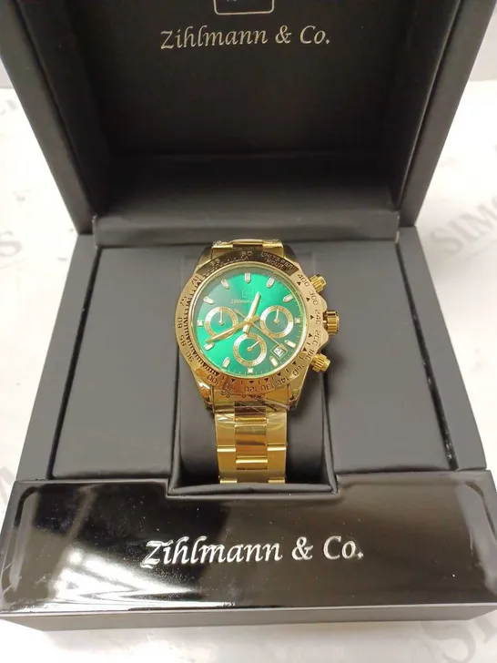 ZIHLMANN & CO GREEN TRIPLE DIAL BRACELET STRAP WRISTWATCH