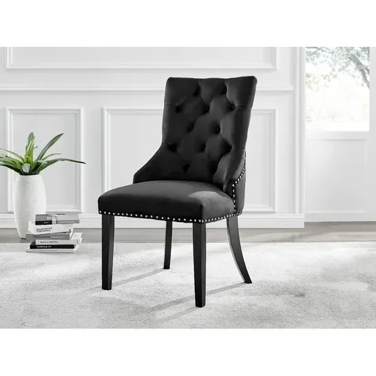 BOXED BELGRAVIA VELVET UPHOLSTERED SIDE CHAIRS IN GREY WITH BLACK LEGS - SET OF 2 (1 BOX)