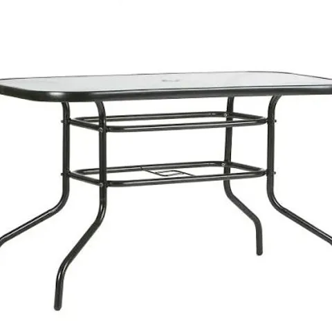 BOXED GLASS TOP BLACK METAL DINING TABLE