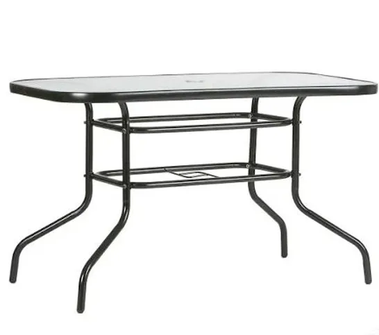 BOXED GLASS TOP BLACK METAL DINING TABLE