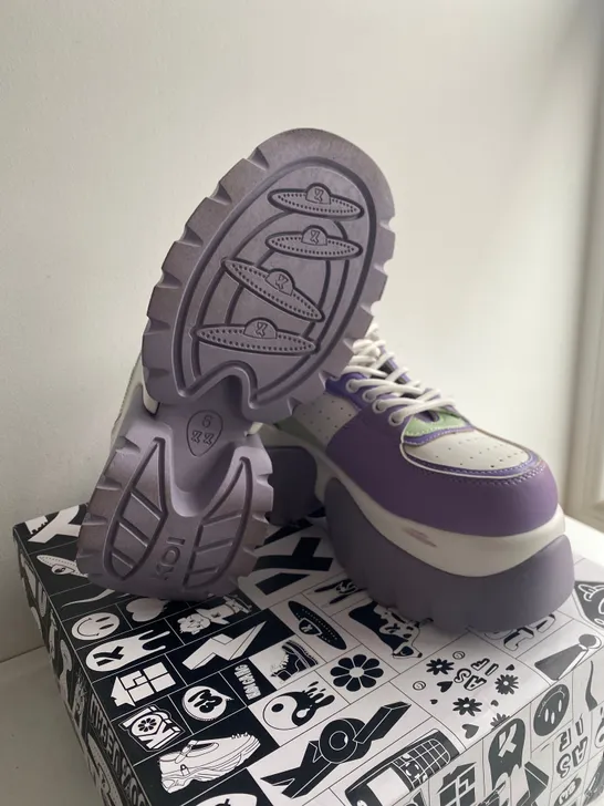 BOXED PAIR OF KOI BLUEBERRY JUICE PURPLE TRAINERS SIZE 6