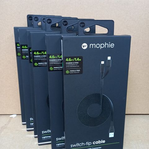 LOT OF 6 MOPHIE SWITCH-TIP USB CABLES 1.4M, LIGHTNING + MICRO USB CONNECTOR