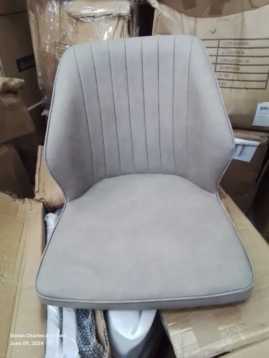 A BOX3D PAIR OF GREY FAUX LEATHER UPHOLSTERED SIDE CHAIRS 