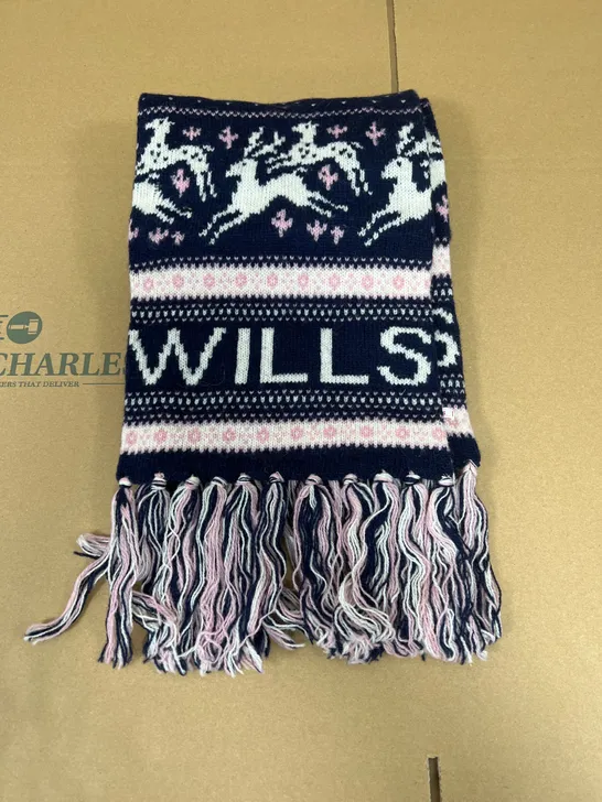 JACK WILLS PINK AND NAVY SEASONAL DESIGN SCARF