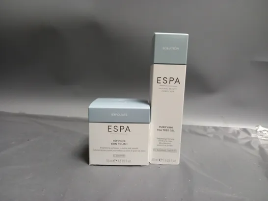 2 BOXED ESPA BEAUTY PRODUCTS TO INCLUDE REFINING SKIN POLISH, PURIFYING TEA TREE GEL 