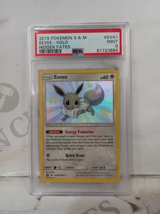 FRAMED AND GRADED COLLECTIBLE POKÉMON TRADING CARD - EEVEE HOLO (2019 S&M)