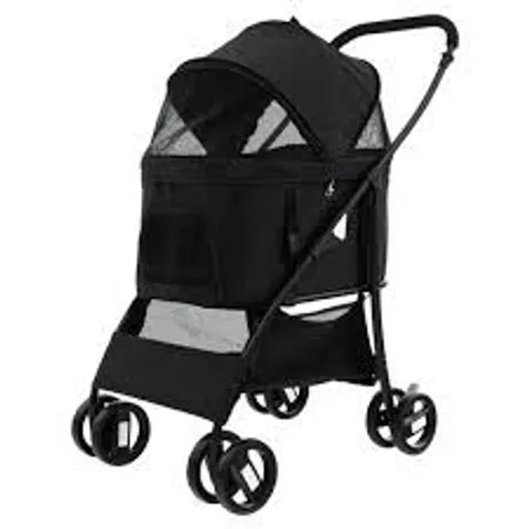 BOXED FOLDABLE PET STROLLER WITH 4-LEVEL ADJUSTABLE CANOPY AND STORAGE BASKET - BLACK (1 BOX)