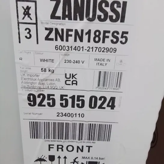 ZANUSSI INTEGRATED 50/50 FRIDGE FREEZER 267L Model ZNFN18FS5 RRP £542