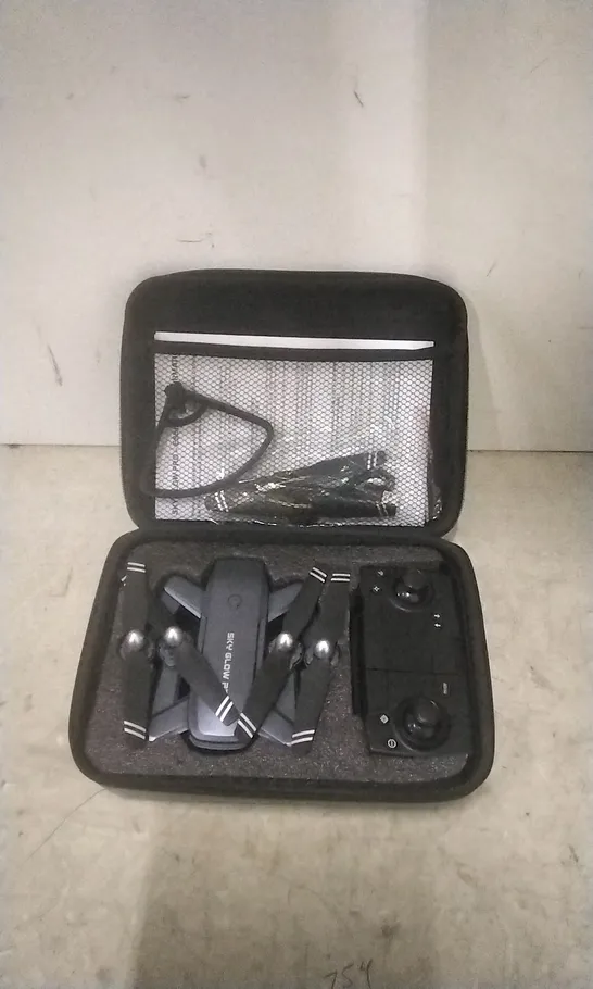 (3 BLADES MISSING) BOXED SKY GLOW PRO DRONE WITH STORAGE CASE 