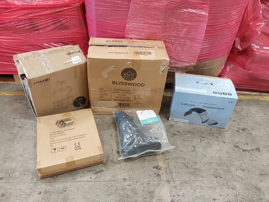 PALLET OF ASSORTED ITEMS INCLUDING: OFFICE CHAIR, FULL-SIZE FOOD PROCESSOR, PDT LED LIGHT THERAPY MACHINE, ANKLE SPLINT, PET PLAYPEN