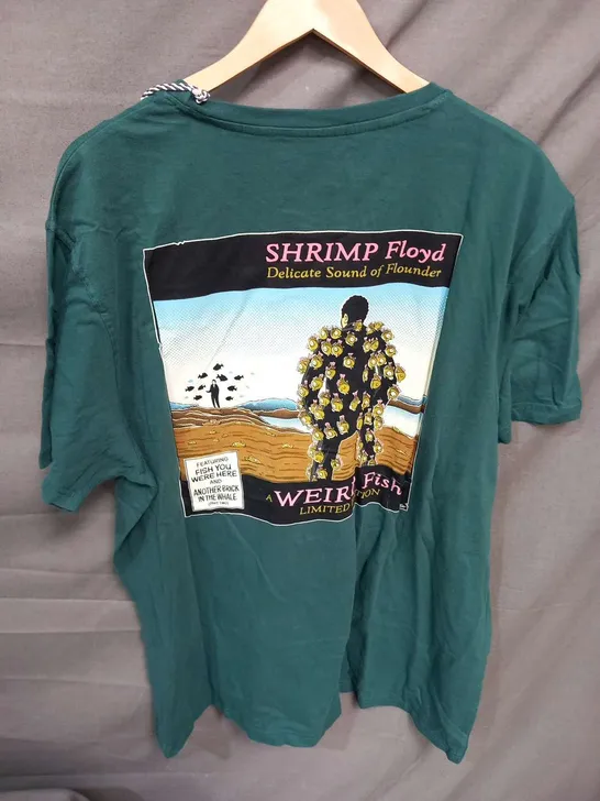 WEIRDFISH FOREST GREEN SHRIMP FLOYD HERITAGE WASH ARTIST TEE SIZE 2XL