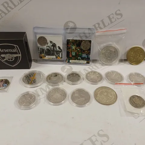 LOT TO CONTAIN APPROX. 17 X ASSORTED COLLECTORS COINS & MEDALS. DESIGNS VARY 