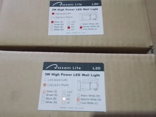 LOT OF APPROXIMATELY 75 ROSEN LITE LED 3W HIGH POWERED LED SILVER WALL LIGHTS INCLUDES LEFT LD83600 AND RIGHT LD83601