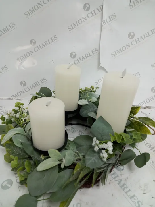 HOME REFLECTIONS 3 IN 1 FLAMELESS CANDLE WITH WREATH SET - SAGE 