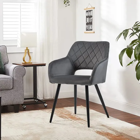 BOXED KIERAN DINING CHAIRS SET OF 2 VELVET IN DARK GREY