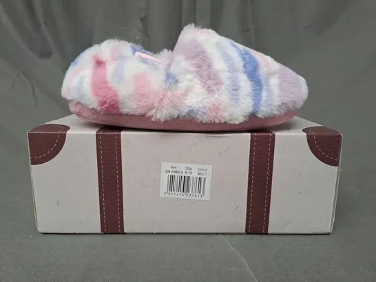 BOXED PAIR OF TOTES TOASTIES KIDS SLIPPERS IN PINK/MULTICOLOUR SIZE 9-10