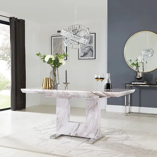 BOXED DESIGNER FLORENCE GREY MARBLE EXTENDING DINING TABLE 120 -160cm (2 BOXES)