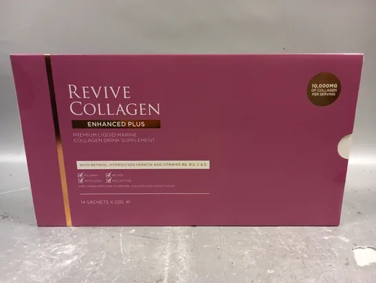 SEALED REVIVE COLLAGEN ENHANCED PLUS LIQUID MARINE DRINK SUPPLEMENT - 14 X 22G SACHETS 