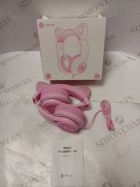 BOXED ICLEVER WIRED FOLDING HEADPHONES WITH INSTRUCTIONS - PINK