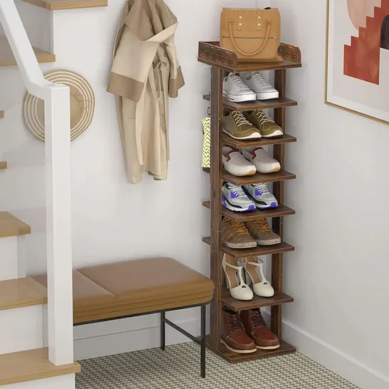 BOXED WOODEN 7 PAIR SHOE RACK