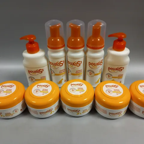 APPROXIMATELY 10 ASSORTED DOUXO S3 PYO CATS & DOGS SKINCARE PRODUCTS TO INCLUDE SHAMPOO, MOUSSE & HYDRATING PADS