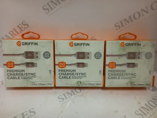 APPROXIMATELY 3 BOXED GRIFFIN LIGHTNING TO USB CHARGING CABLES - 1.5M	