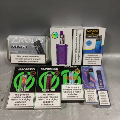 APPROXIMATELY 20 ASSORTED E-CIGARETTE PRODUCTS/ACCESSORIES TO INCLUDE VOOPOO, ELF BAR, VAPORESSO ETC 