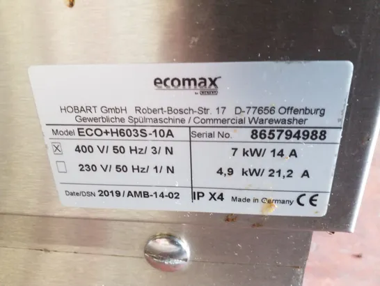 HOBART ECO H6035-10A HOOD TYPE DISHWASHER