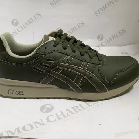 BOXED PAIR OF ASICS GT-II LEATHER TRAINERS, LEAF GREEN, UK 11.5