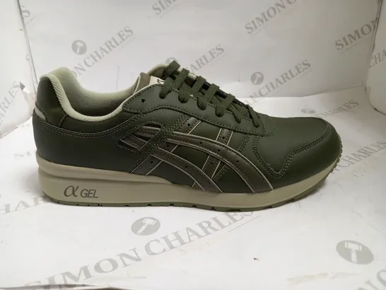 BOXED PAIR OF ASICS GT-II LEATHER TRAINERS, LEAF GREEN, UK 11.5