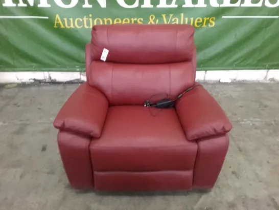 QUALITY ITALIAN DESIGNER PATRIZIO SMALL ARMS ELECTRIC RECLINER CHAIRS - DARK RED LEATHER 