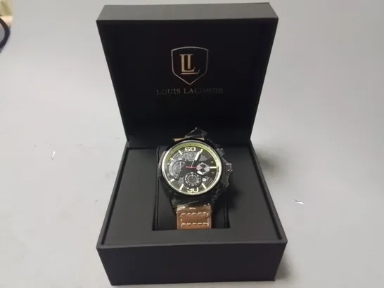 LOUIS LACOMBE STAINLESS STEEL GENTS CHRONOGRAPH WATCH WITH BROWN RUBBER STRAP