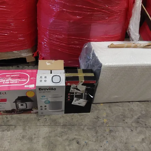 PALLET OF ASSORTED ITEMS INCLUDING: FOLDING BED, AIR PURIFIER, PRESSURE COOKER, ROTARY DEHUMIDIFIER & AIR PURIFIER, UMBRELLA 