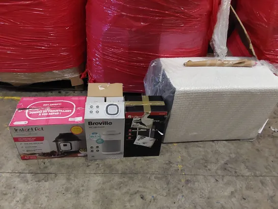 PALLET OF ASSORTED ITEMS INCLUDING: FOLDING BED, AIR PURIFIER, PRESSURE COOKER, ROTARY DEHUMIDIFIER & AIR PURIFIER, UMBRELLA 