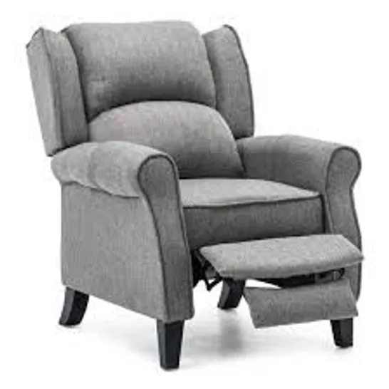 BOXED EATON GREY FABRIC HERRINGBONE PUSH BACK RECLINING EASY CHAIR (1 BOX) RRP £379.99