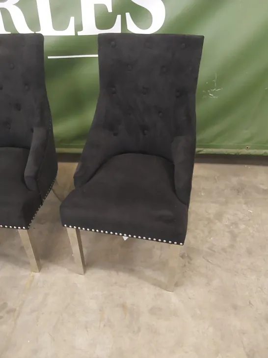 SET OF 4 IMPERIAL BLACK VELVET BUTTON BACK DINING CHAIRS WITH CHROME LEGS 