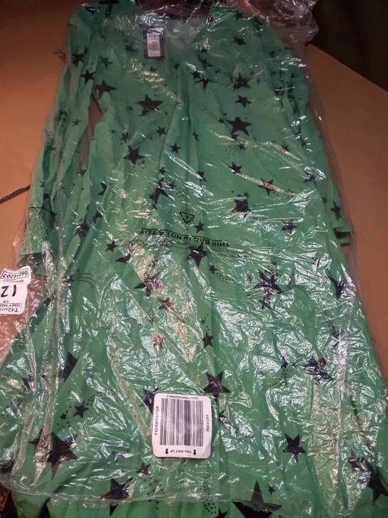 M&S GREEN/STAR PRINT MAXI DRESS - SIZE 12