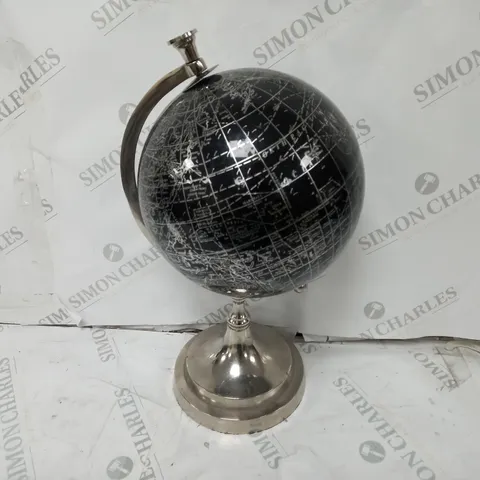 DECORATIVE SPINNING WORLD GLOBE IN BLACK/CHROME