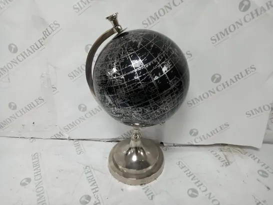 DECORATIVE SPINNING WORLD GLOBE IN BLACK/CHROME