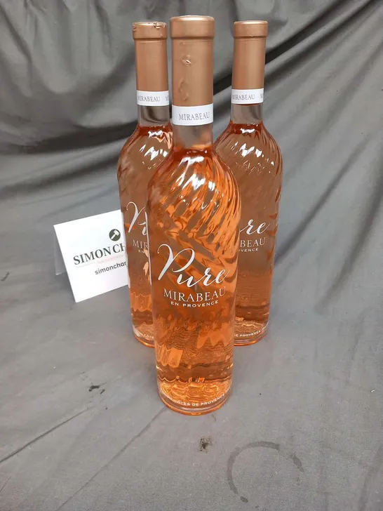 THREE BOTTLES OF PURE MIRABEAU EN PROVENCE ROSE 750ML 12.5%