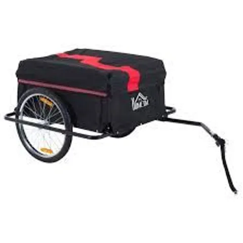 BOXED HOMCOM TWO-WHEEL BICYCLE LARGE CARGO WAGON TRAILER OXFORD FABRIC, FOLDING STORAGE, & REMOVABLE COVER, RED & BLACK